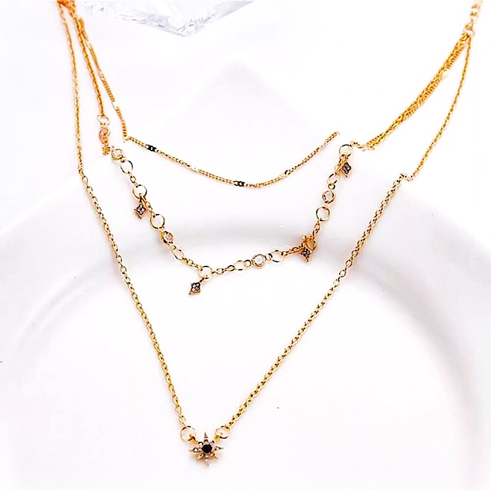 ⚜️𝟯𝟬%𝗢𝗙𝗙 𝗯𝘂𝗻𝗱𝗹𝗲𝘀 𝟯+⚜️ NEW 3 Layered Star Charm Rhinestone Necklace - Picture 3 of 10